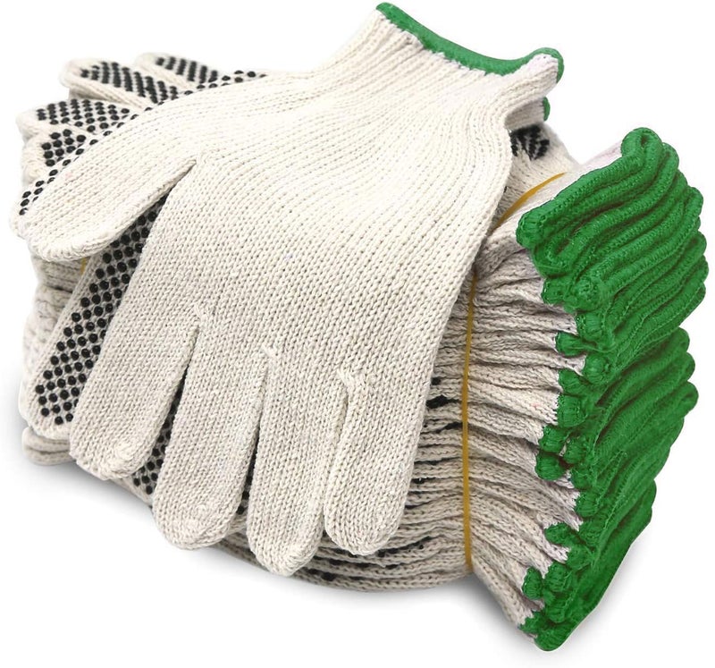 Evridwear Cotton Polyester String Knit Shell Safety Protection Work Gloves for Painter Mechanic Industrial Warehouse Gardening Construction Men & Women 12 Pairs, With One Size Dots, XL Size - Image 1